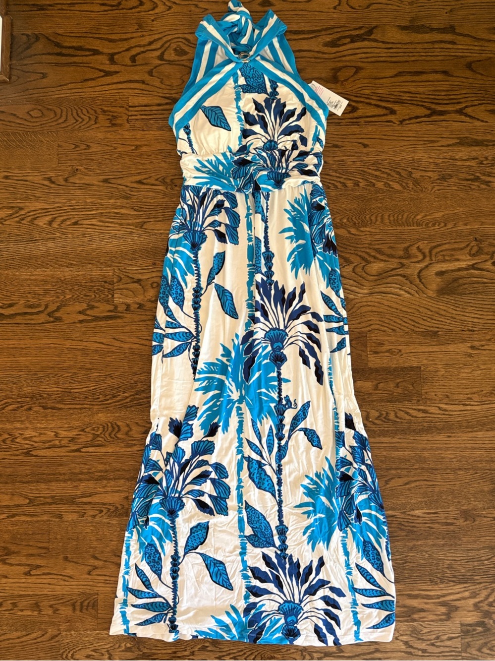 Lilly Pulitzer Blue & White Tropical Halter Maxi Dress